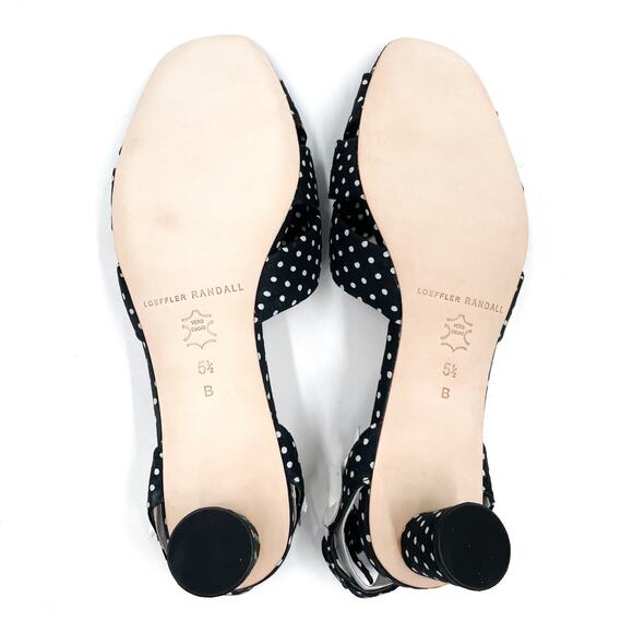 Loeffler Randall Leia Sandals Black Polka Dot Ankle Wrap Low Block Heel Sz 5.5‎ - Picture 12 of 13